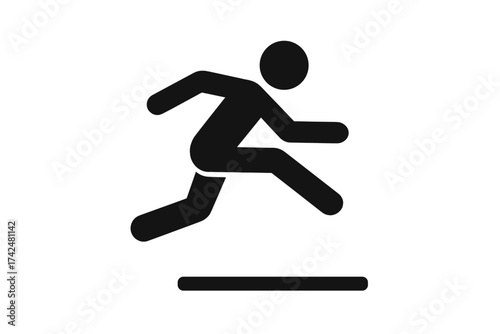 Long jump sport icon vector. Track and field athlete in action. Man jumping symbol for athletic competition, olympic games, or championship. Sportsman silhouette pictogram.