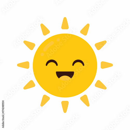 Happy Cartoon Sun with Smiling Face and Rays.