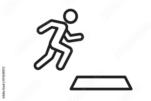 Long jump athlete vector icon. Sports symbol for olympic games. Athletics running, jumping illustration. Minimalist line art design. Fitness pictogram for track and field competition.