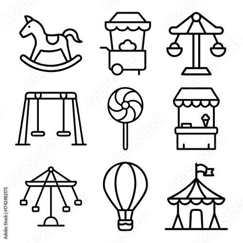 Amusement park and fair icons vector set