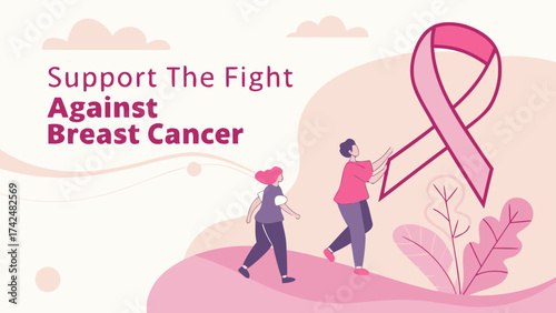 Illustration of two people supporting breast cancer awareness