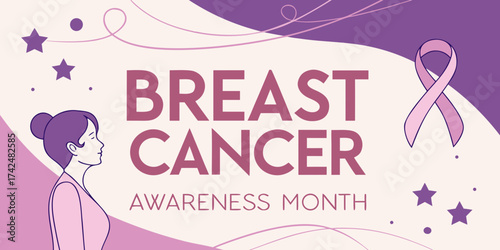 Breast Cancer Awareness Month banner with ribbon symbol