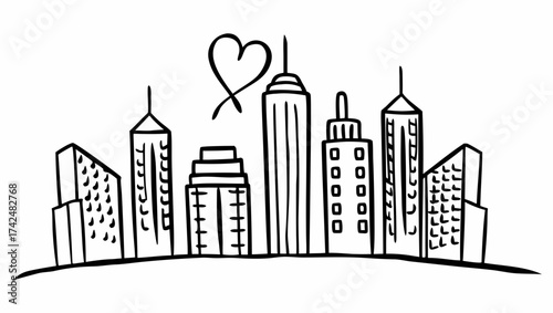 Simple sketch of a cityscape with a heart