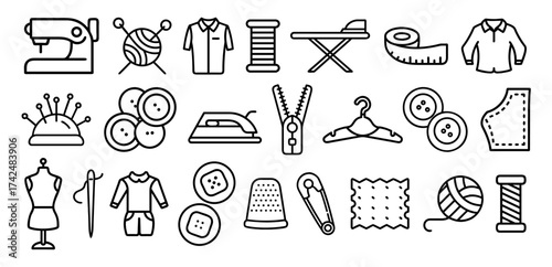 Sewing and needlework icons set. Textile industry icons