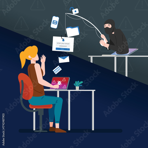 Digital security concept of a compromised online account with lock and key imagery