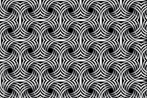 A mesmerizing black and white optical illusion pattern with intricate curved lines design
