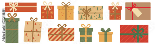 Present icon. Gift box icon set. Flat style gifts collection for New Year, Christmas or another holiday