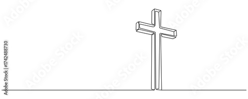 Christian cross, crucifix continuous single line drawing. Traditional religion symbol. Church sign cross one line art hand drawn. Vector illustration Editable stroke
