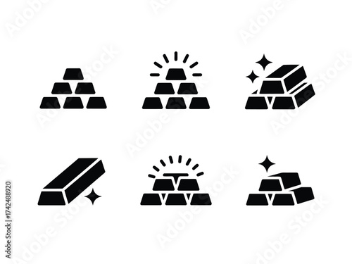 Set of six minimalist black and white gold bar icons for financial and investment graphics scalable vector silhouette vector illustration white background
