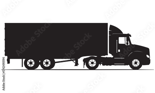 Black Silhouette of a Commercial Semi-Truck and Trailer