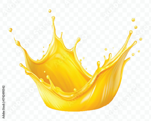 realistic 3d mango or orange juice splash in mid air cut out and curve style isolated on transparent background