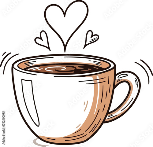 Morning cup of coffee with rising hearts in a simple, sweet design