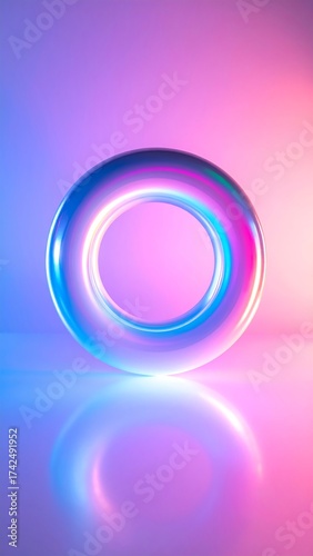 Glossy, iridescent torus reflecting light against a gradient backdrop