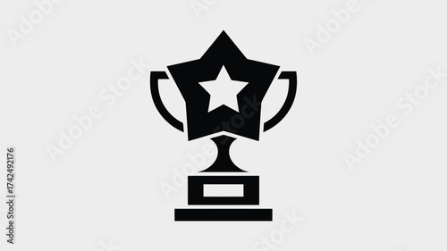 Minimalist black and white vector icon design of a trophy with a star award for excellence silhouette vector illustration white background