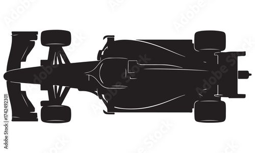 Top View Silhouette of a Modern Open-Wheel Racing Car