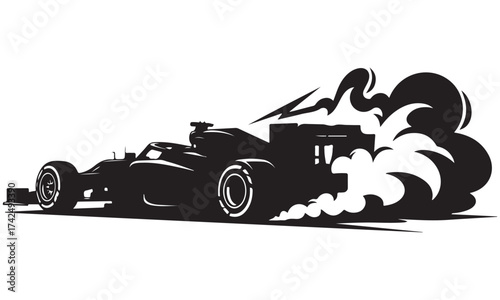 Dynamic Silhouette of a Race Car with Smoke and Speed Trails