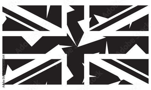 Stylized Shattered National Flag in Bold Black and White
