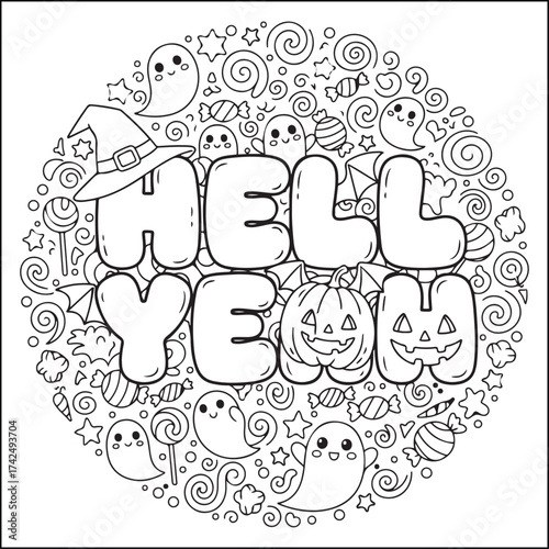 Halloween swear word coloring pages with groovy letters , Halloween black and white Halloween element coloring pages for adults.