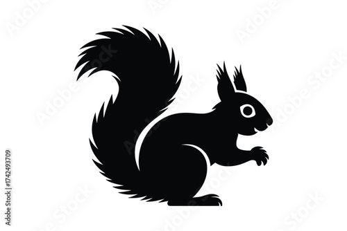 Scalable vector illustration of a detailed black silhouette of a squirrel for graphic design projects silhouette vector illustration white background
