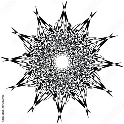 a mandala, a symbolic and intricate geometric design deeply rooted in various spiritual traditions, particularly Hinduism and Buddhism. 