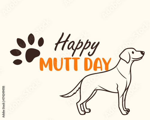 Celebrating Happy Mutt Day with a Paw Print and a Dog Outline Illustration simple illustration