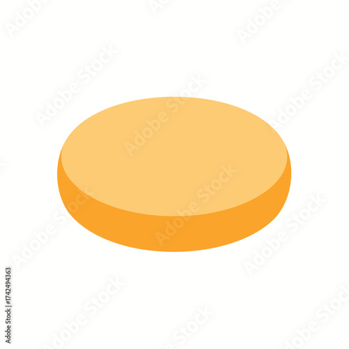 Simple isometric shape presenting a flat disc or puck in orange tones suitable for graphic element or diagram