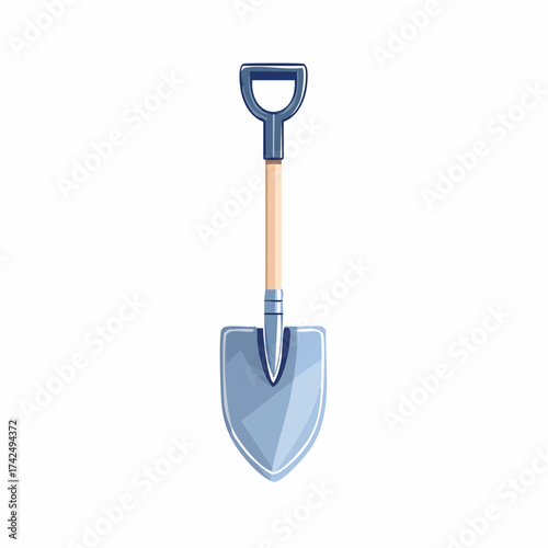 Cartoon gardening shovel with D-handle and pointed metal blade