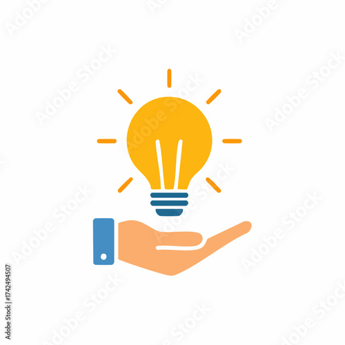 Hand holding a bright light bulb symbol representing new ideas and innovation