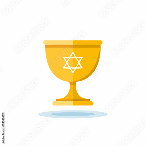 Golden Jewish Kiddush Cup with Star of David Symbol on White Background