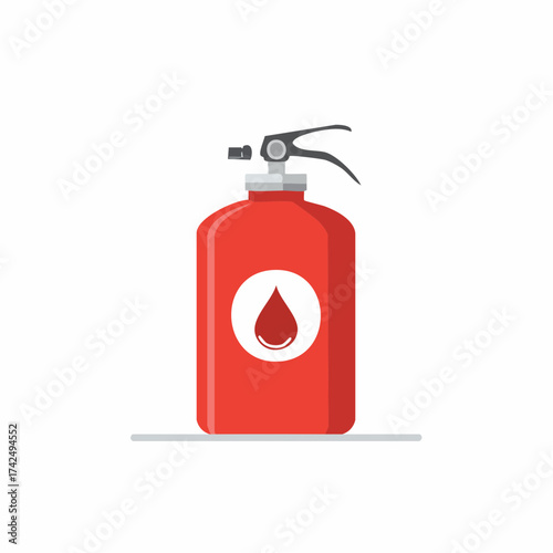 Red fire extinguisher with water drop symbol icon. Flat design vector illustration of fire safety equipment.