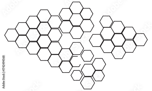 Fragmented Hexagonal Geometric Pattern with Black Outlines on White Background