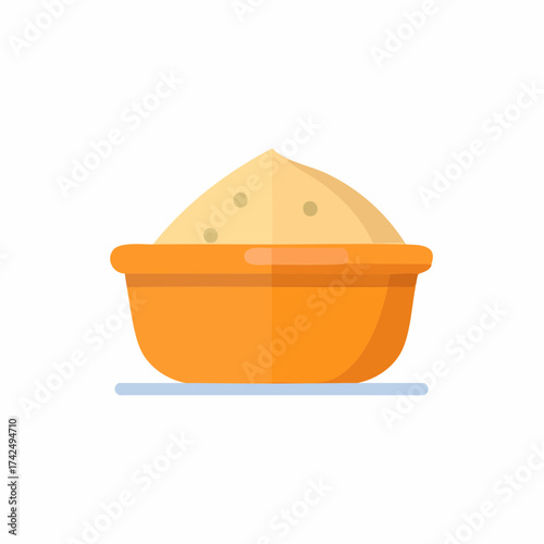 Orange Bowl Filled with Powder Food Ingredient Isolated on White Background