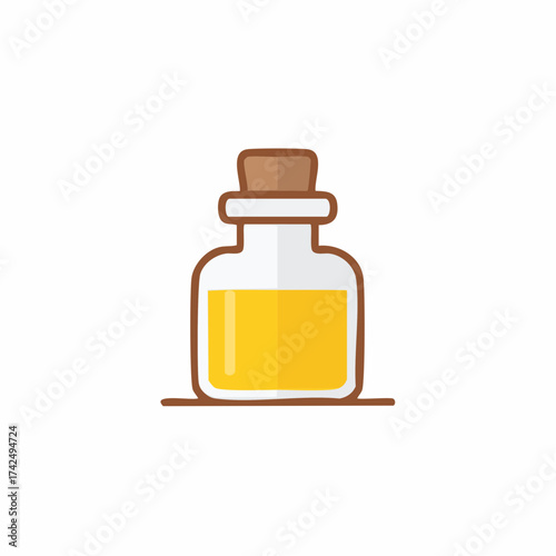 Cartoon illustration of a medicine bottle with a yellow liquid