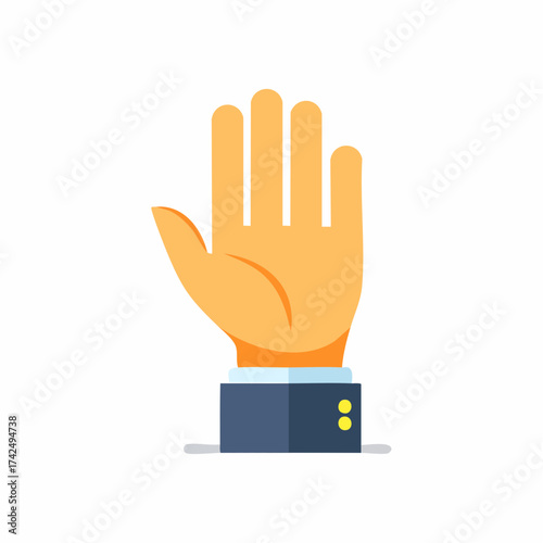 Stylized illustration of an open hand with palm facing forward, wearing a suit cuff