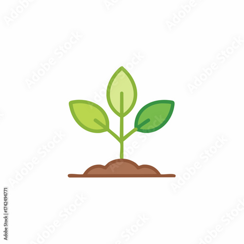 New green plant sprout growing from rich brown soil simple icon illustration