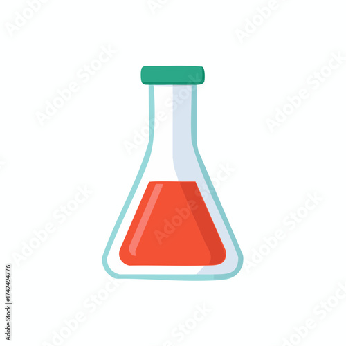 Erlenmeyer flask with red liquid and green stopper scientific illustration