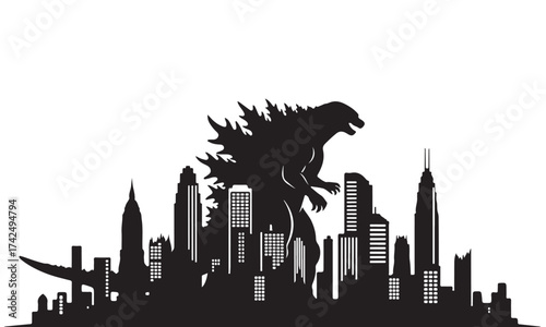 Colossal Creature Silhouette Dominating Modern City Skyline