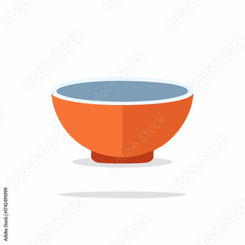Simple orange bowl with blue contents and shadow on white background