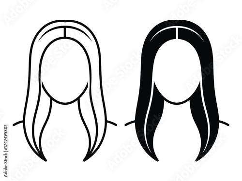 Minimalist vector illustration of two identical abstract faces with long flowing hair styles scalable eps icon silhouette vector illustration white background