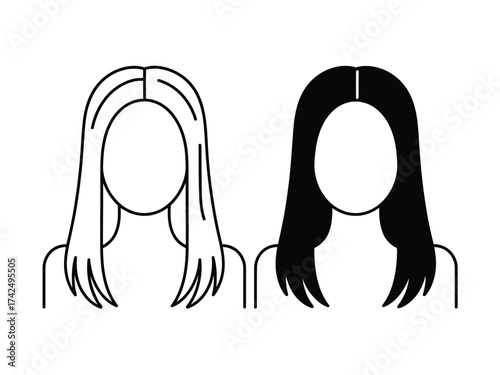 Minimalist vector illustration of two identical faceless women silhouettes scalable eps icon silhouette vector illustration white background