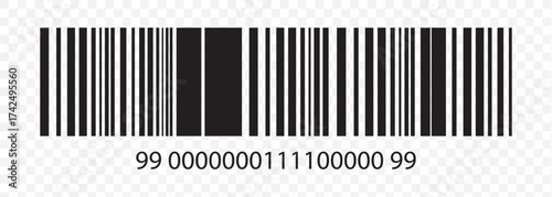 Barcode Icon. Almost black barcode for scanning to check product prices Isolated on Transparent background. EPS 10.