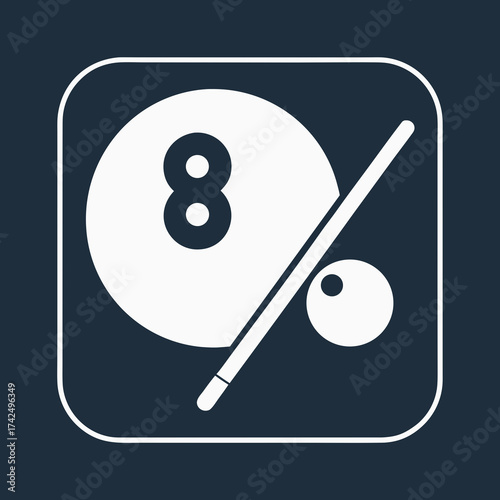 Minimalist vector icon of a billiard game with 8 ball cue stick and ball vector, illustration, scalable, eps, icon, billiard, pool, game, sport, 8, ball, cue, stick, abstract, graphic