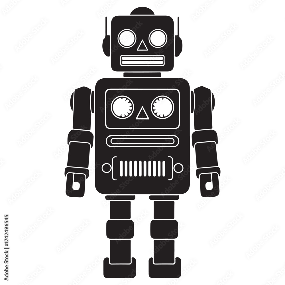 Fototapeta premium Vintage Style Black Toy Robot Illustration