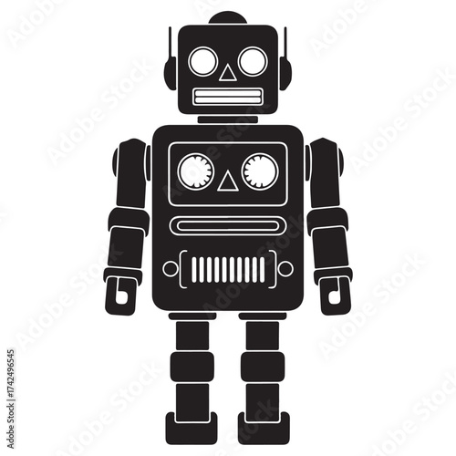 Vintage Style Black Toy Robot Illustration