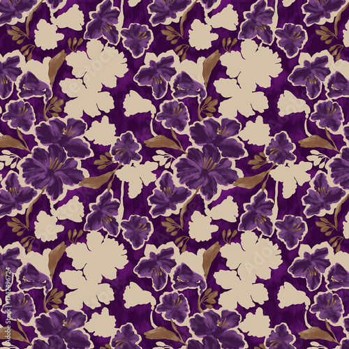 floral all over pattern with blur wave effect, hand drown art work style digital printing on fabric wallpaper background garment, saree, suit, duppata, dress, bed sheet, rug, wall sticker, men shirt.