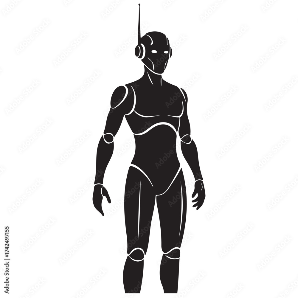 Fototapeta premium Futuristic Humanoid Robot Silhouette with Antenna