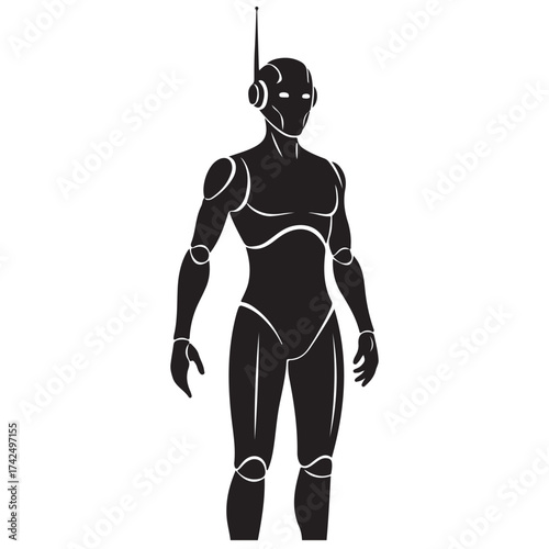 Futuristic Humanoid Robot Silhouette with Antenna