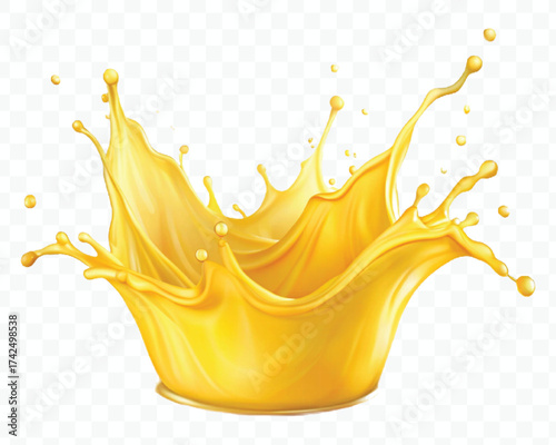 realistic 3d mango or orange juice splash in mid air cut out and curve style isolated on transparent background