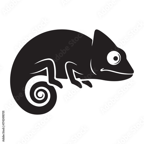 Minimalist Black Chameleon Icon Illustration