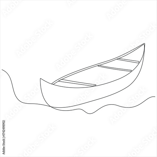 Continuous line art drawing of wooden fishing canoe wooden fishing boat one line art vector illustration